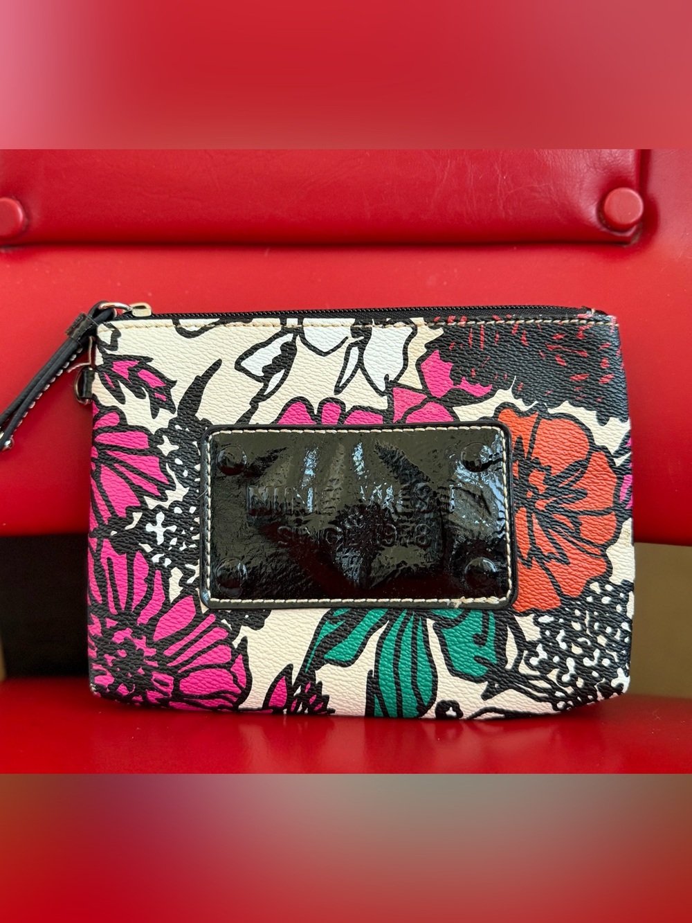 Nine West Floral Zip Cosmetic Pouch in Pink, Green & Black